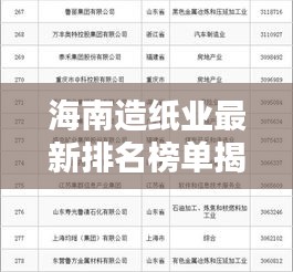 海南造纸业最新排名榜单揭晓!